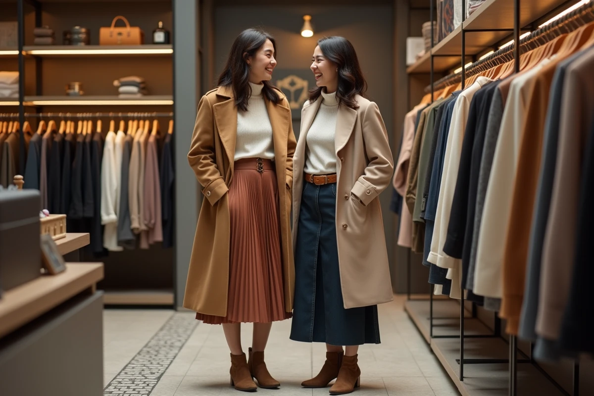 Deux femmes discutant dans une boutique de mode urbaine
