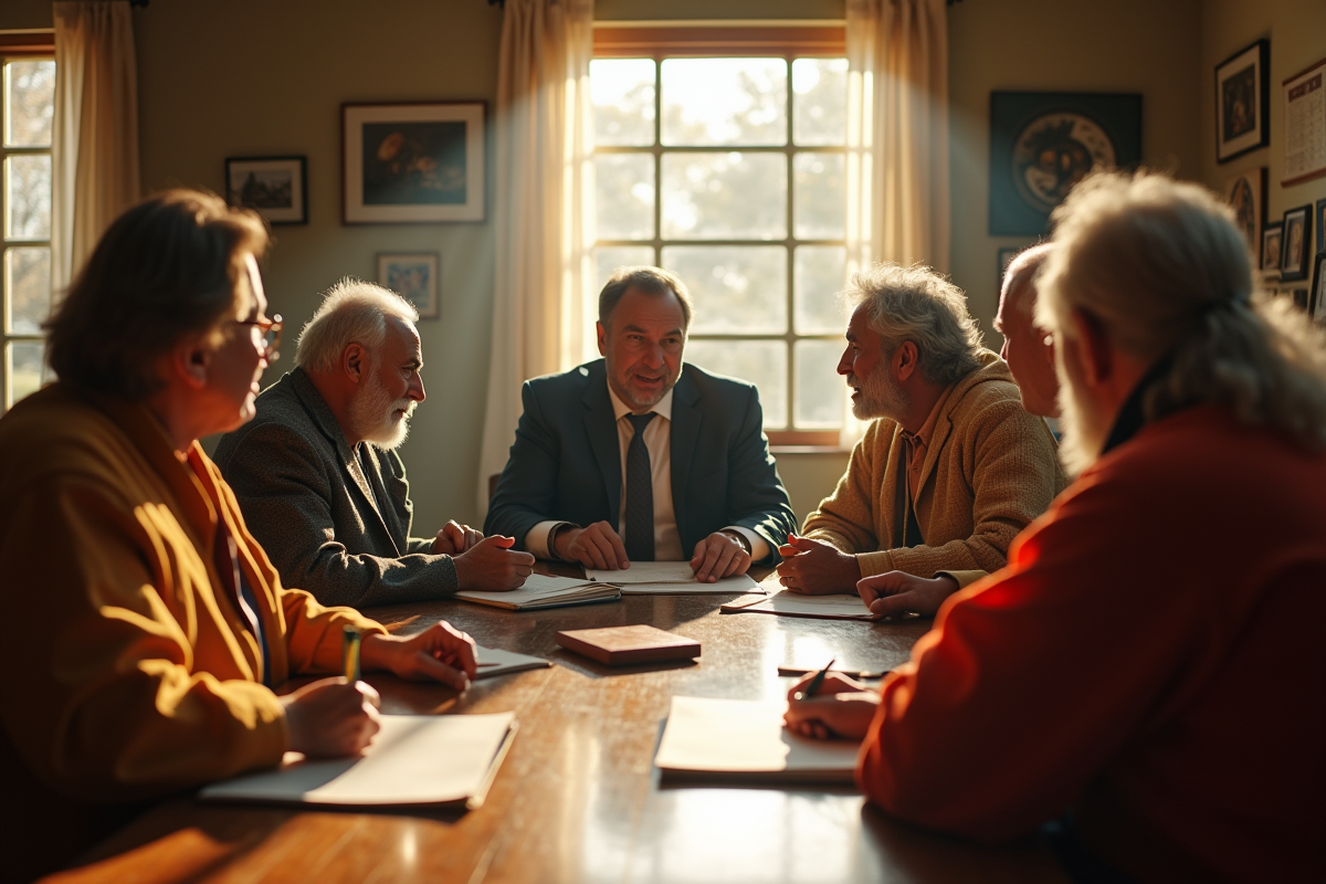 Discussion entre avocat et anciens autour d