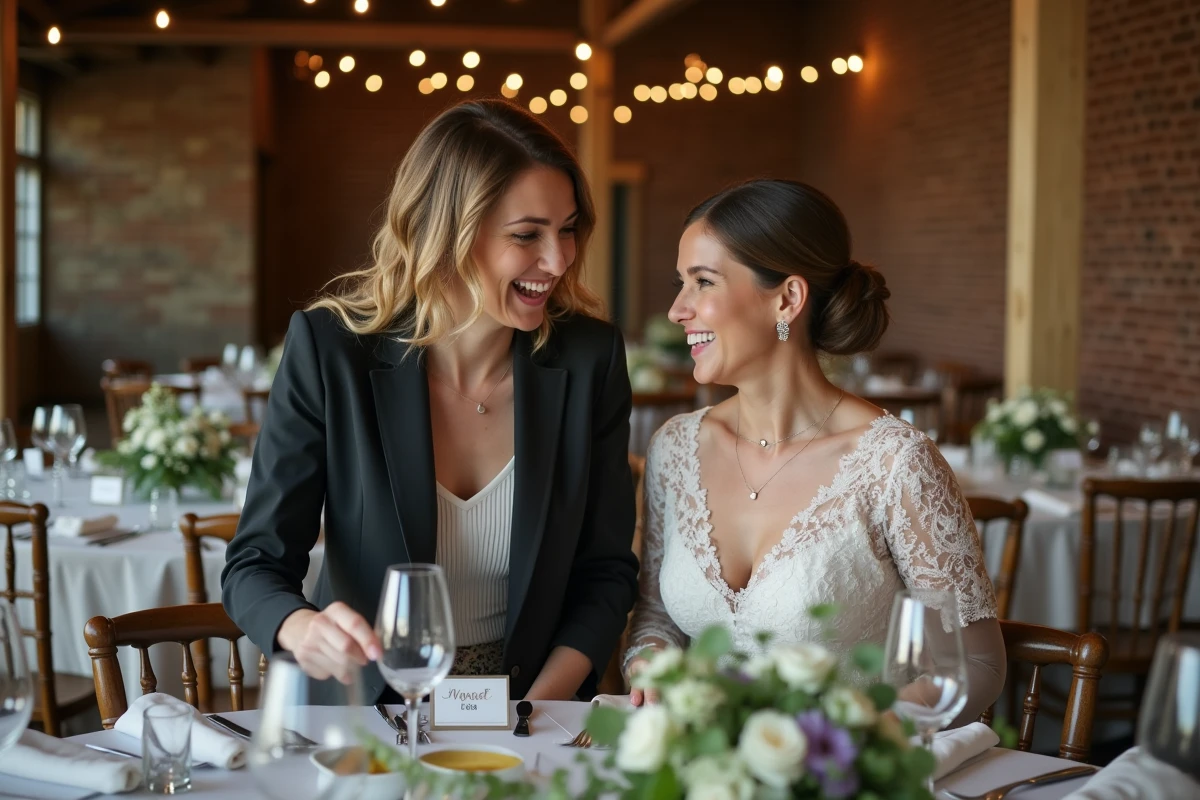 Deux femmes préparant la décoration pour un mariage intérieur
