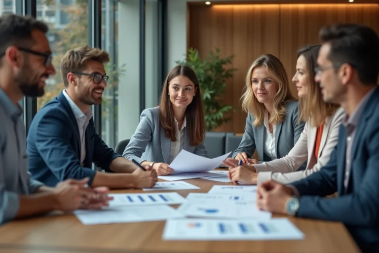 Groupe de professionnels en réunion dans un bureau moderne