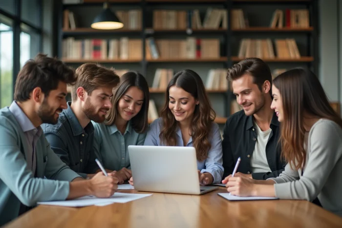 Jeunes adultes en coworking collaborant ensemble