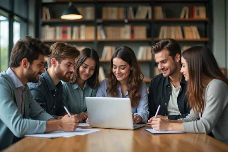 Jeunes adultes en coworking collaborant ensemble