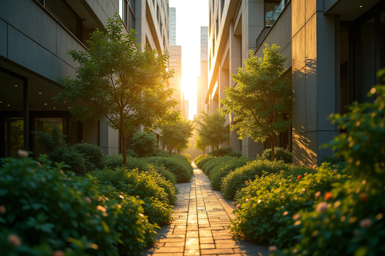 Petit jardin urbain caché entre grands immeubles