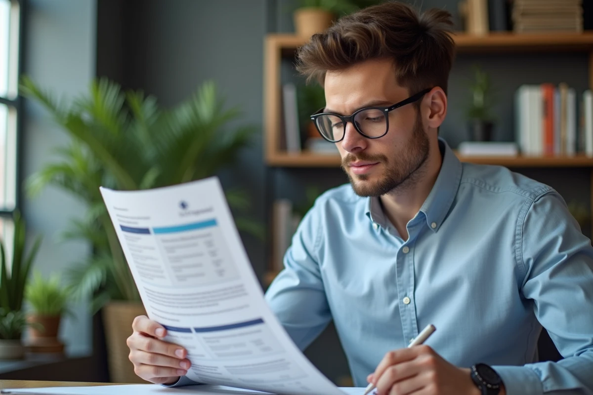 Jeune homme étudiant des brochures d