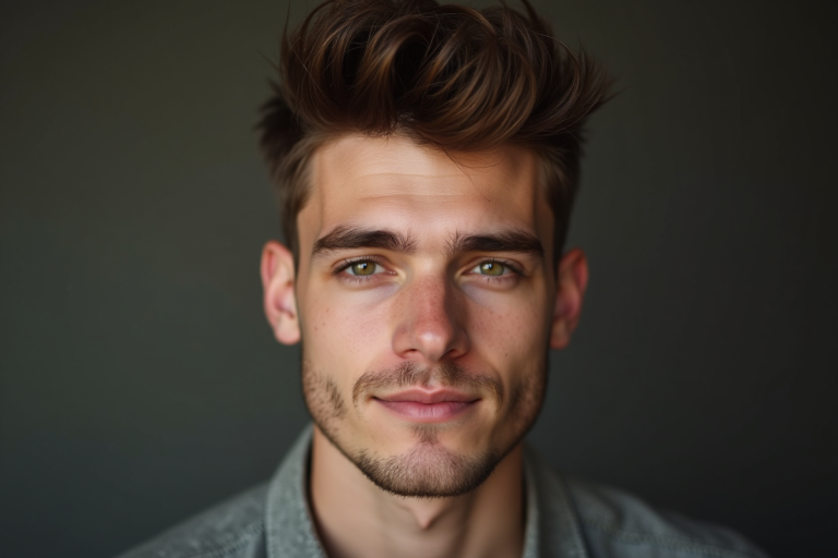 Jeune homme confiant avec coiffure textured quiff