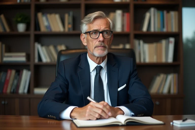 Portrait d'un homme d'âge moyen en costume dans un bureau