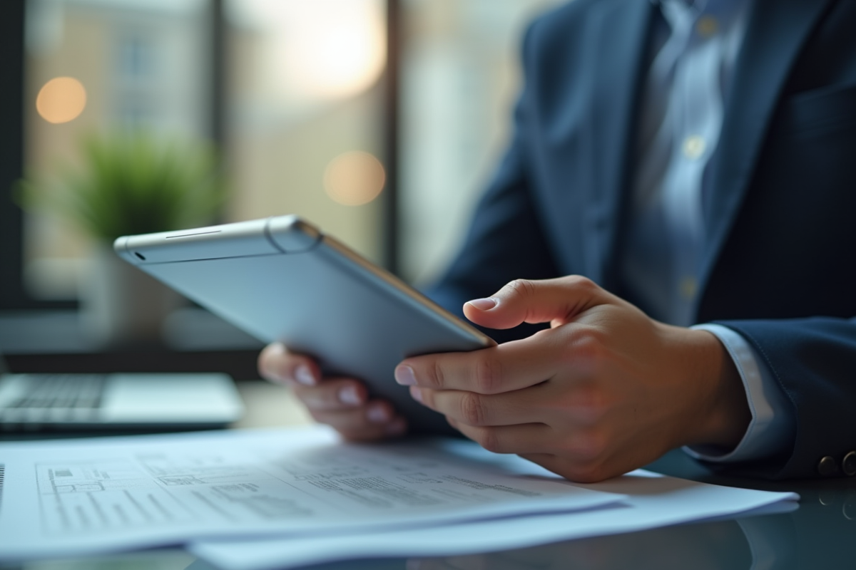 Mains utilisant une tablette pour gérer des documents RH