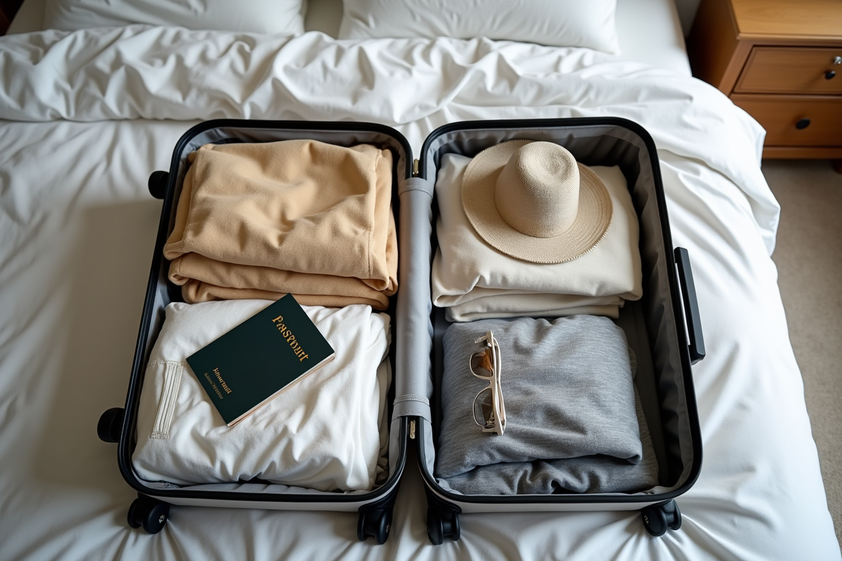 Valise organisée avec vêtements et accessoires pour voyager
